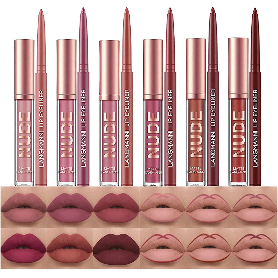 Bestland 12Pcs Matte Liquid Lipstick + Lip Liner Pens Set, Velvety Nude Lip Stain Waterproof Long Wear Makeup Gift Set
