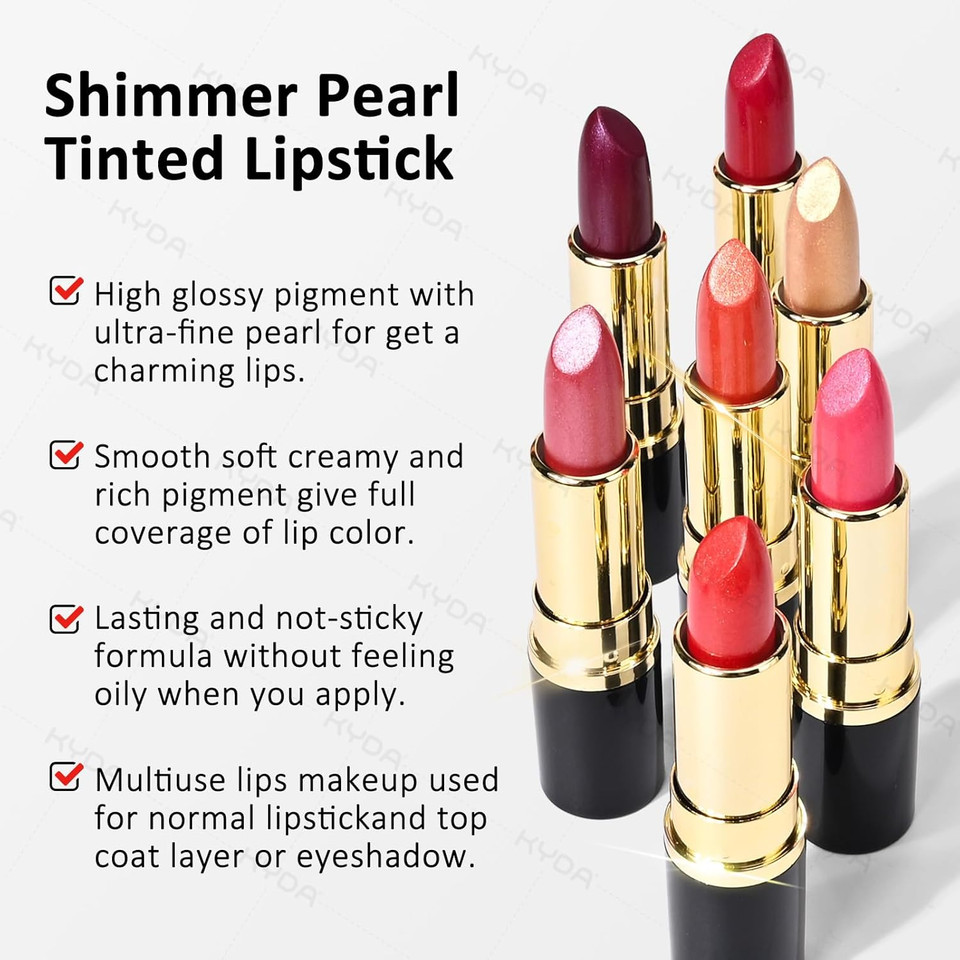 Kyda Red Shimmer Lipstick, Metallic Pearl Lipstick, Lasting Non-Sticky Glitter Lips Color, High Glossy Lips Makeup For Women, Mocha Red Kyda Red Shimmer Lipstick, Metallic Pearl Lipstick, Lasting Non-Sticky Glitter Lips Color, High Glossy Lips Makeup For Women, Mocha Red