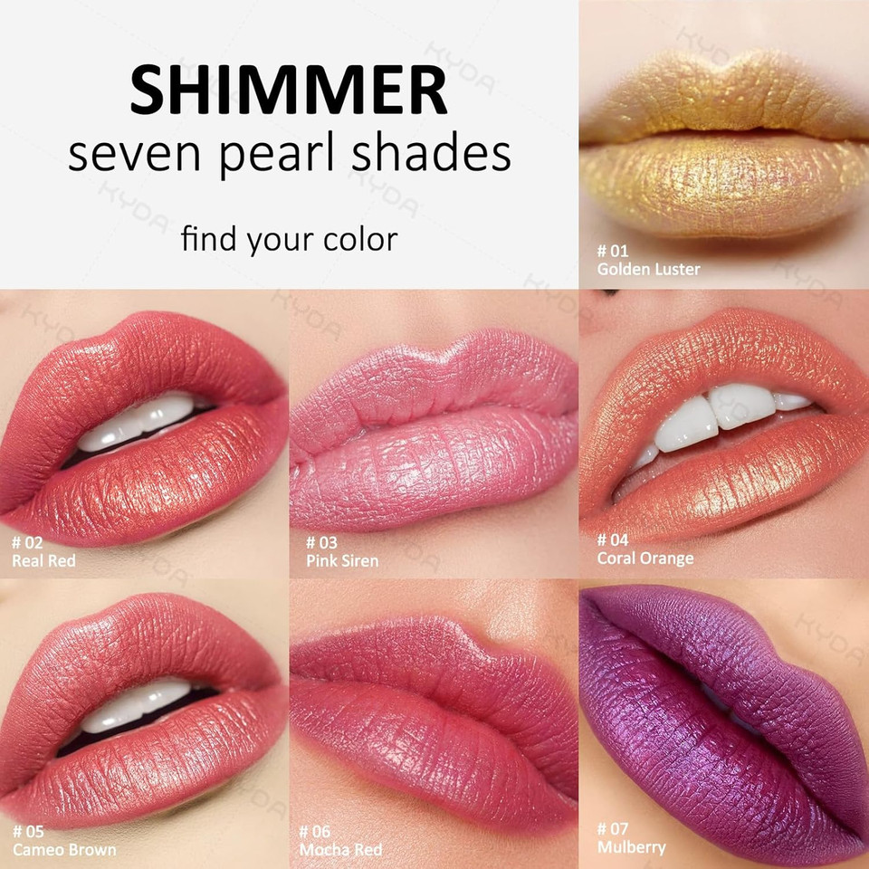 Kyda Red Shimmer Lipstick, Metallic Pearl Lipstick, Lasting Non-Sticky Glitter Lips Color, High Glossy Lips Makeup For Women, Mocha Red Kyda Red Shimmer Lipstick, Metallic Pearl Lipstick, Lasting Non-Sticky Glitter Lips Color, High Glossy Lips Makeup For Women, Mocha Red