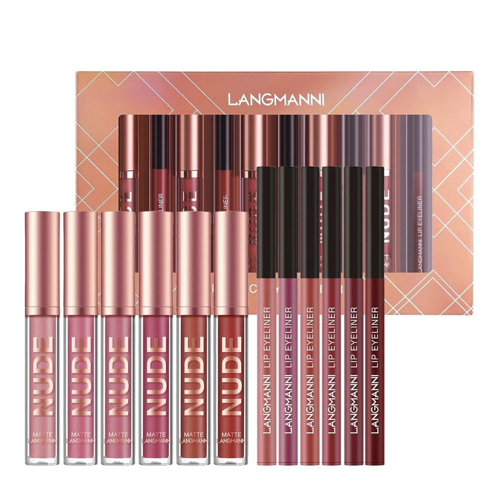 Langmanni 4Pcs Matte Lipstick With Lipliners Durable Makeup Set,Long-Lasting Non-Stick Cup Not Fade Waterproof Pigmented Velvet Lipgloss Kit Beauty Cosmetics Makeup Gift For Girls(#2+4+6+8)