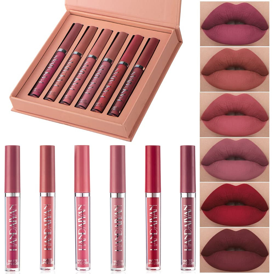 Lipstick Matte Lipstick Liquid Makeup Set, 6Pcs Long-Lasting Wear Non-Stick Cup Not Fade Waterproof Velvet Lip Gloss Kit, Lip Makeup Gift Sets For Girls And Women Dark Colors