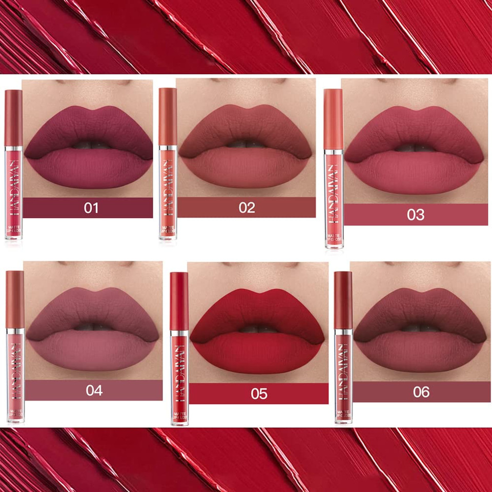 Lipstick Matte Lipstick Liquid Makeup Set, 6Pcs Long-Lasting Wear Non-Stick Cup Not Fade Waterproof Velvet Lip Gloss Kit, Lip Makeup Gift Sets For Girls And Women Dark Colors
