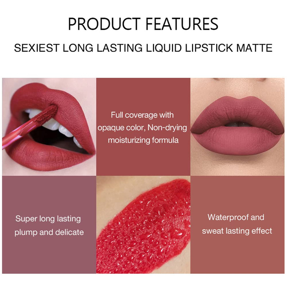 Lipstick Matte Lipstick Liquid Makeup Set, 6Pcs Long-Lasting Wear Non-Stick Cup Not Fade Waterproof Velvet Lip Gloss Kit, Lip Makeup Gift Sets For Girls And Women Dark Colors