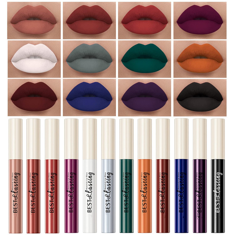 Maepeor Matte Liquid Lipstick Set 12Pcs Smooth Creamy Velvet Lipstick Long-Lasting Waterproof Smudgeproof Lip Gloss For Women And Girls (Matte, 12Pcs-01)