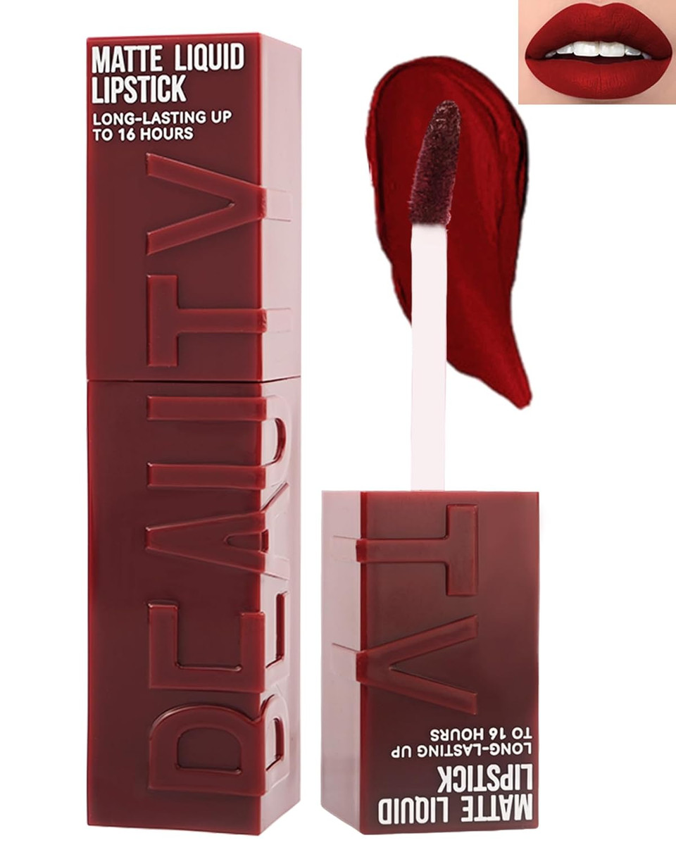 Matte Liquid Lipstick For Women- 1Pcs Highly Pigmented Color Lip Stain Tint, Super Velvet Matte Lip Gloss, Up To 16H Wear, Long Lasting Waterproof Smudgeproof, Non-Stick Cup Lip Makeup-06# Wine Red Matte Liquid Lipstick For Women- 1Pcs Highly Pigmented Color Lip Stain Tint, Super Velvet Matte Lip Gloss, Up To 16H Wear, Long Lasting Waterproof Smudgeproof, Non-Stick Cup Lip Makeup-06# Wine Red