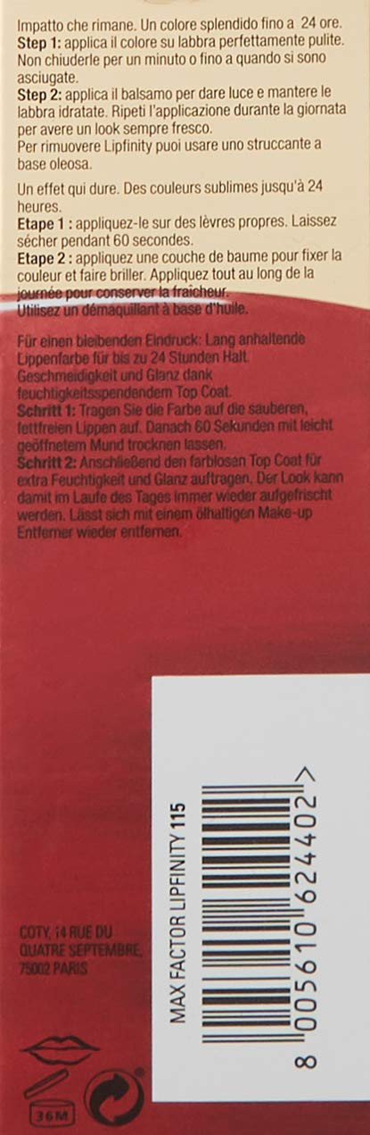 Max Factor Lipfinity Lipcolour 24H 115 Confident 2Ml