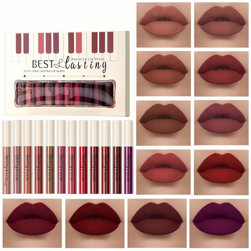 12Pcs Matte Liquid Lipstick Set Non-Stick Cup And Not Fade Pigmented Lipstick Long-Lasting Waterproof Velvet Lipgloss Kit Makeup For Girls And Women (Set 03) 12Pcs Matte Liquid Lipstick Set Non-Stick Cup And Not Fade Pigmented Lipstick Long-Lasting Waterproof Velvet Lipgloss Kit Makeup For Girls And Women (Set 03)