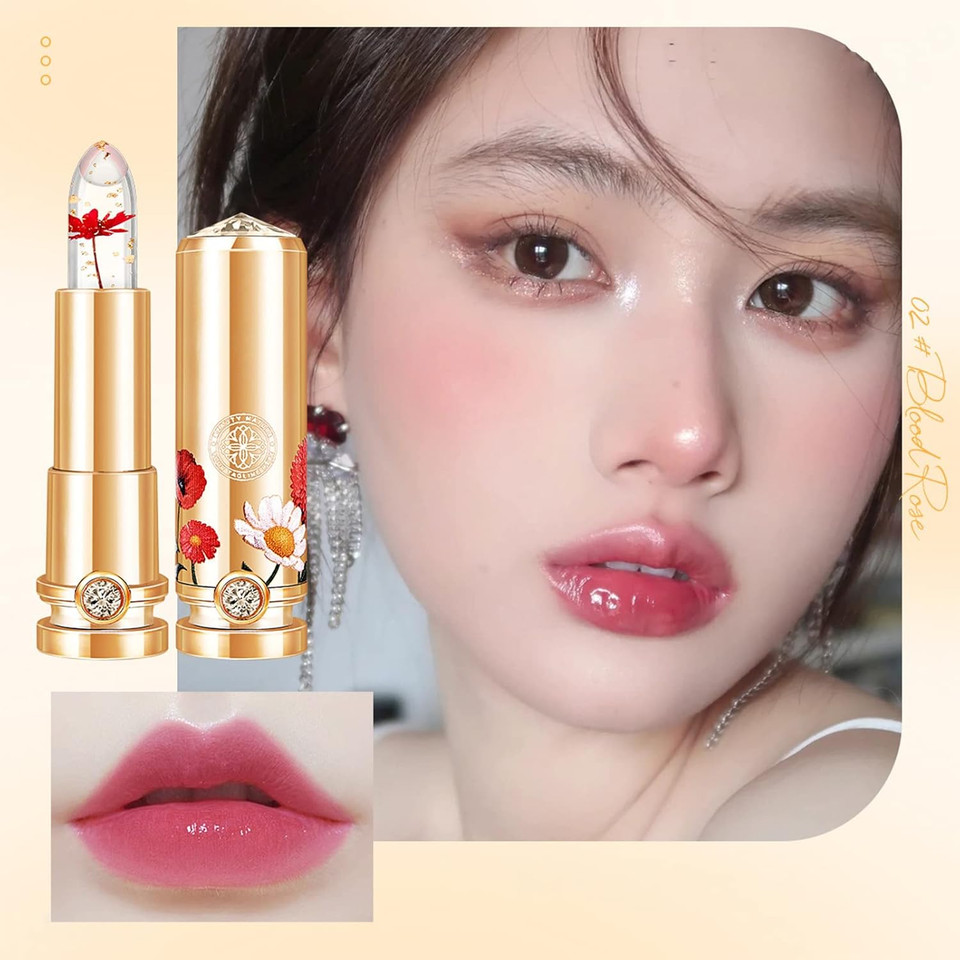 3 Colors Crystal Flower Jelly Lipstick Set,Magic Temperature Color Changing Lip Gloss Ph Lipstick Color Changing Jelly Lipstick Waterproof Moisturizer Lip Balm (#1+#2+#3)