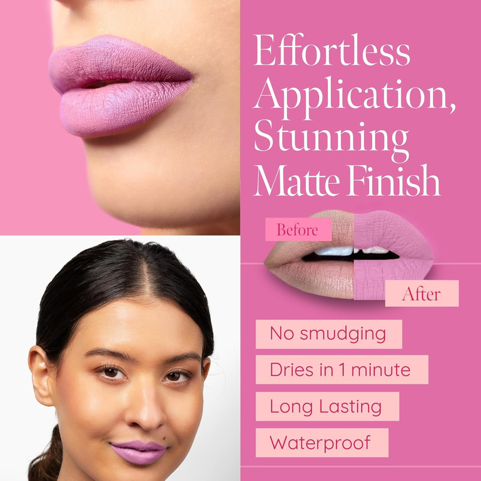 Aromi Pastel Purple Matte Liquid Lipstick | Long-Lasting Lip Color, Vegan Makeup, Cruelty-Free Beauty, Handmade (Lavender Fields)