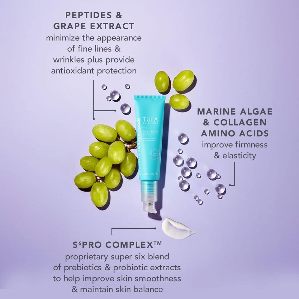 Tula Skin Care Prime Of Your Life Smoothing & Firming Treatment Primer - Skincare-First Treatment Primer That Delivers A Plumped Up, Radiant Soft Focus Finish, 1 Fl. Oz