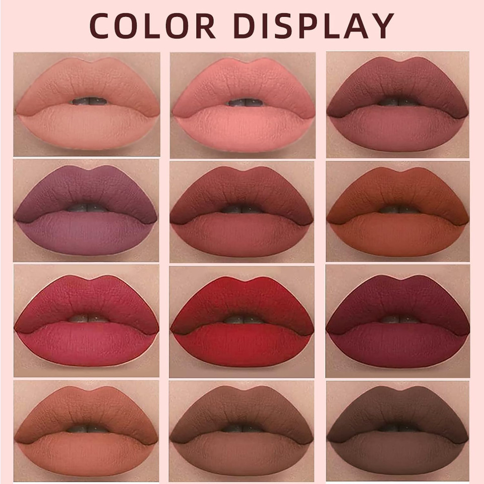 12Pcs Matte Liquid Lipstick Makeup Set, Long Lasting Waterproof Velvet Lip Gloss High Pigmented Lip Makeup Gift Sets For Girls And Women