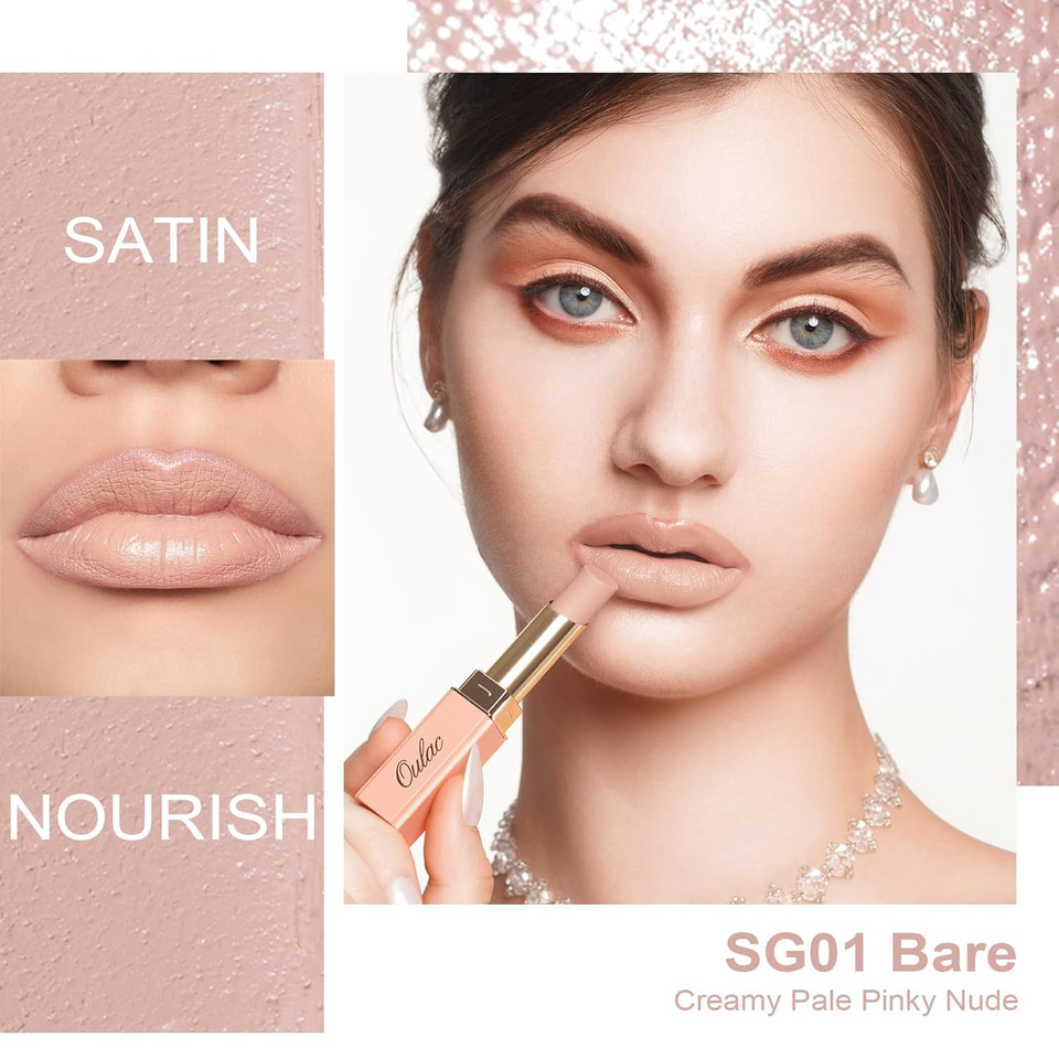 Oulac Beige Lipsticks For Women, Pale Nude Matte Lip Base, Full Coverage Lip Color, Satin Matte Finish, Cream Texture, Hydrating, Infused With Hyaluronic Acid, Vegan & Clean Beauty 4G Sg01 Bare
