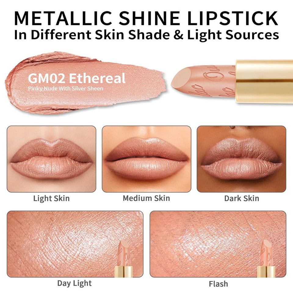 Oulac Matte Coral Lipstick With Glow Metallic Finish - Vegan Lipstick For Women, Creamy Texture, Hydrating Clean Beauty Formula, High-End Magnetic Hook Design, Gm11 Aurora