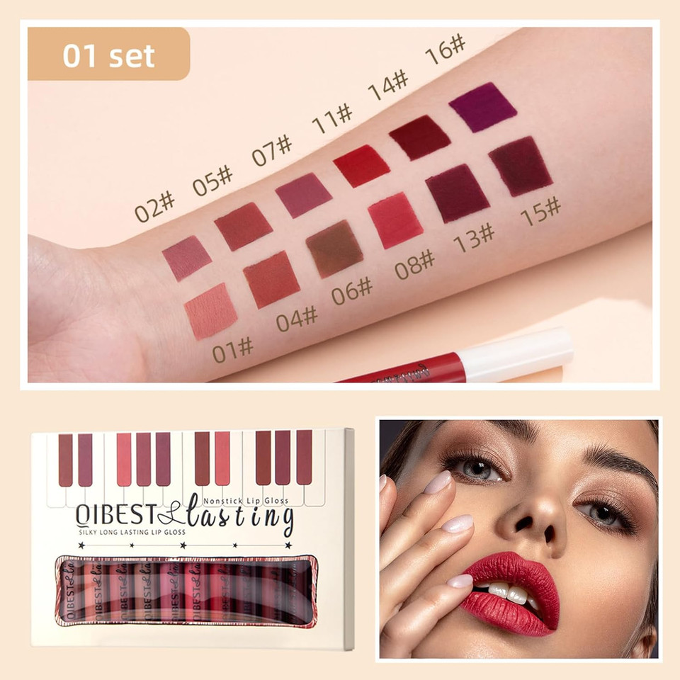 Qibest Goth Black & Bold Lipstick For Halloween Makeup, Matte Liquid Lipstick For Girls & Women, 24 Hours Long Lasting Waterproof Lip Gloss Gift Set, Non-Stick Cup Mate Duracion 24 Horas Lip Stains