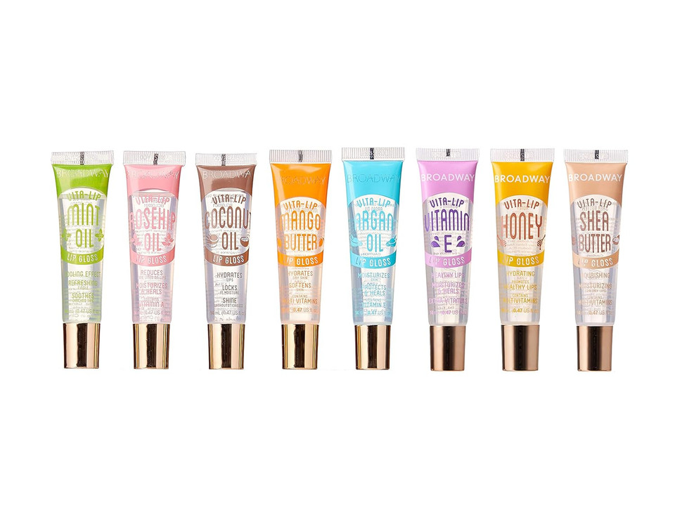 Ruby Kisses Broadway Vita-Lip Tinted Lip Gloss (9 Pack) Ultra-Hydrating, Nourishing, Soothing Formula With Vitamins, High-Shine Non-Sticky Lip Balm With Rosehip+Coconut Oil, Pink, Red & Brown Shades