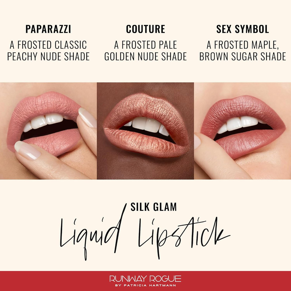 Runway Rogue Silk Glam Liquid Lipstick, Long Wear Frosted Pale Golden-Nude Lipstick, Couture