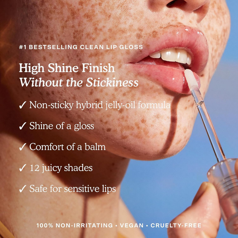 Tower 28 Shineon Milky Lip Jelly, Oat | Non-Sticky, Vegan Lip Gloss In Milky Peachy Pink | Apricot And Raspberry Seed Oil | Moisturizing, Clean, Cruelty Free