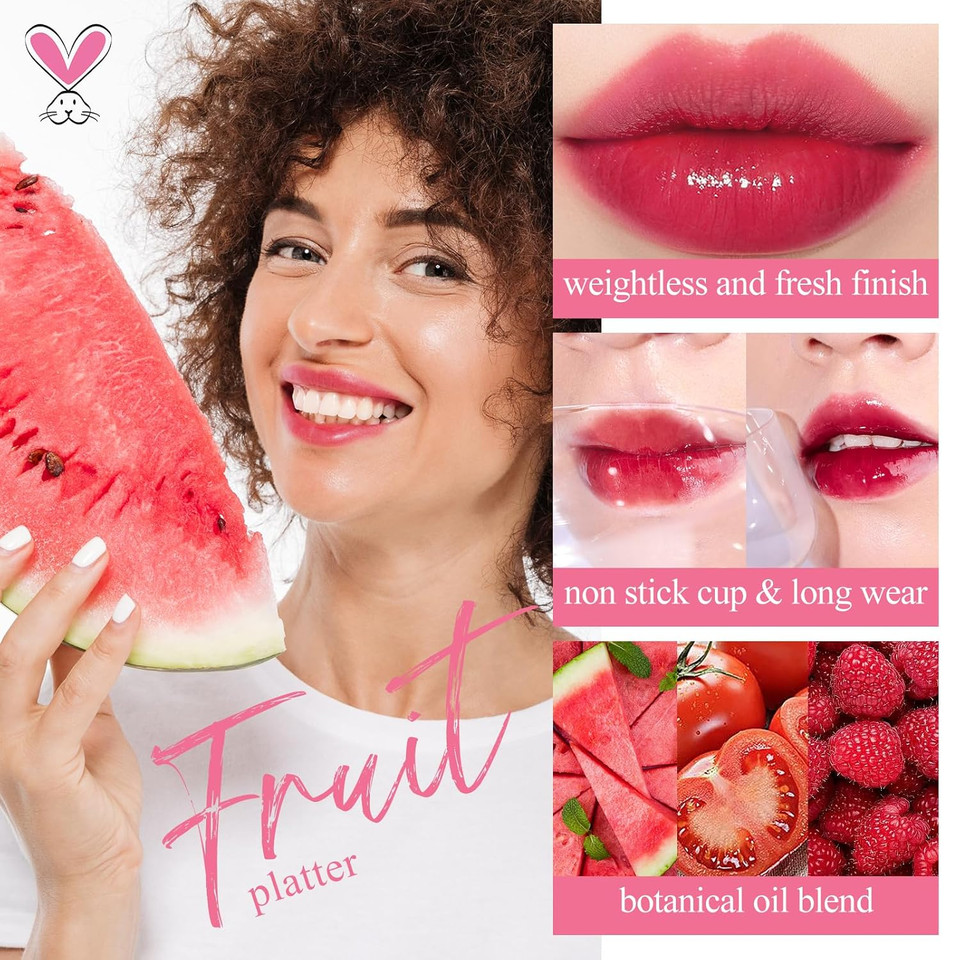 Lip Tint Stain Set, Korean Water Tint Lightweight Non-Sticky, Waterproof Long Lasting Liquid Blush & Lip Stain, Transfer-Proof, Matte Finish Lip Color Makeup (Fruit Platter)