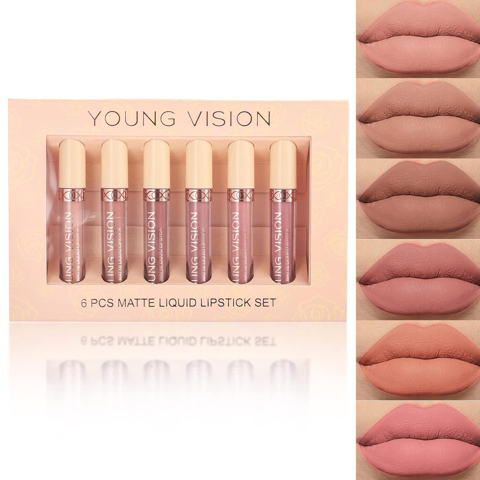 Young Vision Matte Nude Liquid Lipstick Sets, Long Lasting And Waterproof Pink/Brown Lip Stick Pack Bundles, Lip Gloss/Lip Stain Makeup Set For Women, Labiales Matte Larga Duracion 24