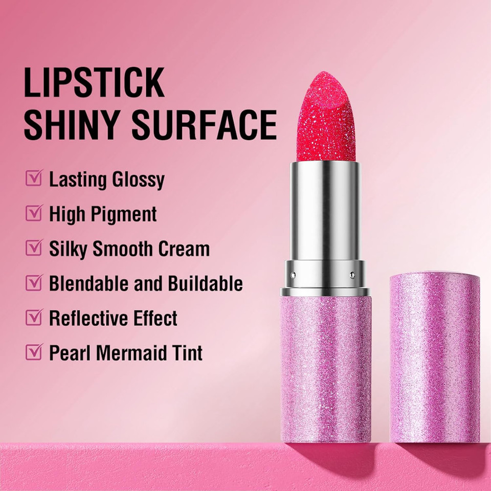 Erinde Glitter Shine Lipstick, Pearl Diamond Shimmery Creamy Lipcolor, Hydrating Glimmer Finish Lipsticks With Creamy Texture, Long Lasting High Pigmented Metallic Lip Stick Lip Stain, 03 Rose Gold Erinde Glitter Shine Lipstick, Pearl Diamond Shimmery Creamy Lipcolor, Hydrating Glimmer Finish Lipsticks With Creamy Texture, Long Lasting High Pigmented Metallic Lip Stick Lip Stain, 03 Rose Gold