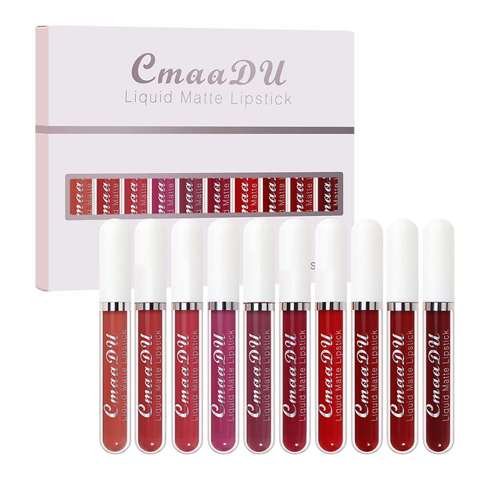Evpct 10Pcs Liquid Matte Matt Lipstick Set For Black Women, Dark Deep Bright Ruby Sexy Brick Mauve Plum Red Violet Purple Matte Lipstick Long Lasting Lipstick 24 Hour Waterproof Lip Gloss