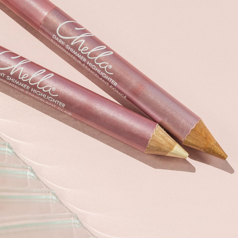 Chella Glow-On-The-Go Highlighter Makeup Pencil Kit, Set Of 2 Shimmer Highlighter Makeup Pencils