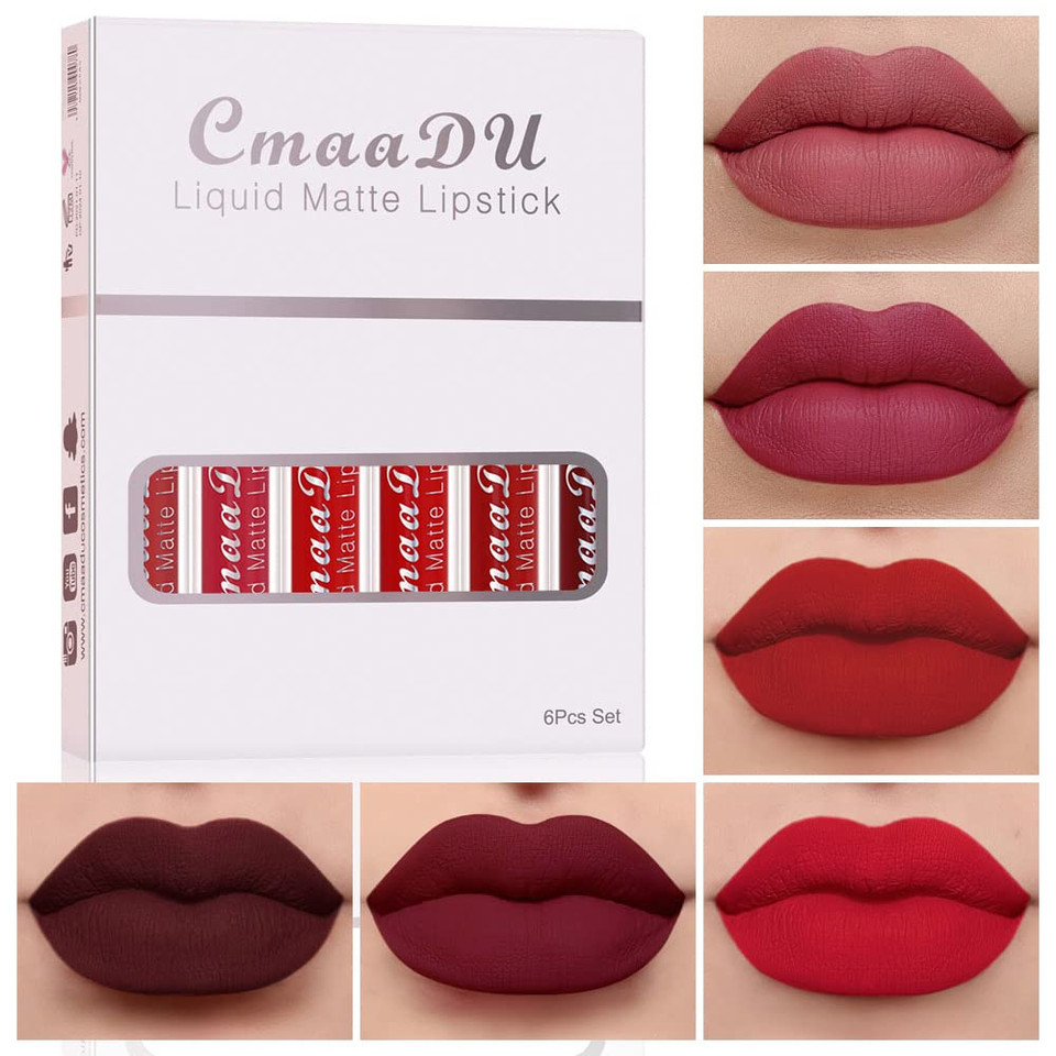Evpct 1Pcs Deep Red Liquid Matte Lipstick Lipgloss Set For Women, Labiales Mate 24 Horas Originales Matte Larga Duracion 24 Hour Lipstick Lip Stains Long Lasting Waterproof 24, 18
