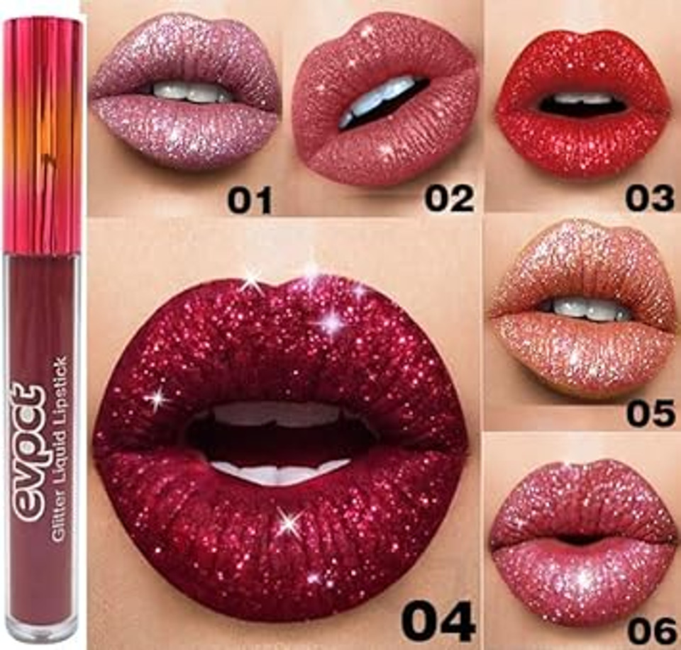 Evpct 1Pcs Hot Pink Glitter Metallic Shimmer Diamond Lipstick Lip Gloss For Women Long Lasting Waterproof, Light Bright Rose Pink Sparkle Glitter Matte Liquid Lipstick Lip Makeup Kit, 11