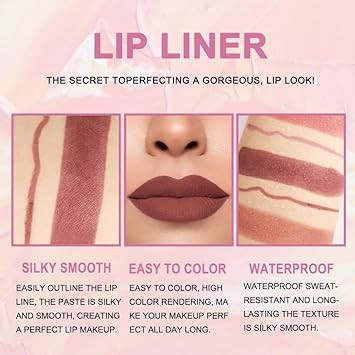Evpct 1Pcs Light Nude Brown Matte Lip Liner And Lipstick Combo Set Kit For Women, Magic Neutral Lipsticks 24 Hours Original Lipstick And Lips Liner Pencil Stain Gloss Makeup Long Lasting Waterproof