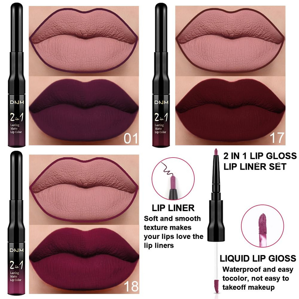 Evpct 1Pcs Rose Matte Lip Liner And Liquid Lipstick Stain Makeup Set For Women, Rose Red Plum Long Lasting Smudge Proof Lipstick Labiales Matte Mate Larga Duracion Listip 24 Hours Originales, 37
