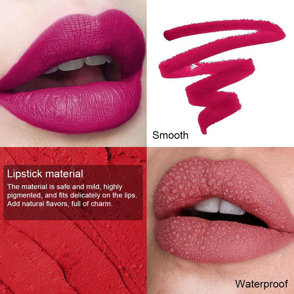 Evpct 3Pcs Wine Berry Red Warm Pink Plum Purple Matte Lipstick And Lip Crayon Stick Liner Pencil Set Sharpener Waterproof Long Lasting 24 Hour Lipstick Labiales Mate 24 Horas Originales 4&5&12