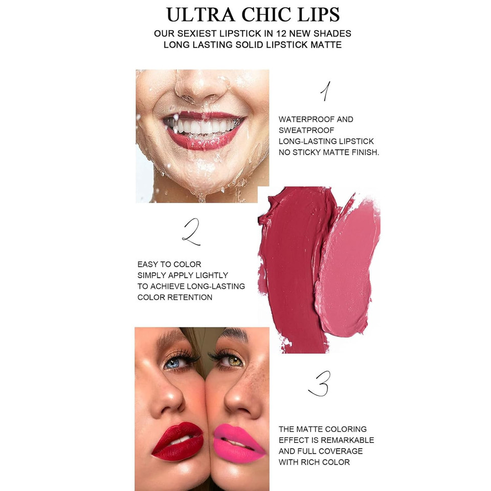 6Pcs Matte Lipstick Makeup Set, Nude/Pink/Rose Red/Mauve/Brown Matte Lipstick Pack Sets For Women, Silky Velvet Lipstick Matte Long Lasting Smudge Proof Lipstick