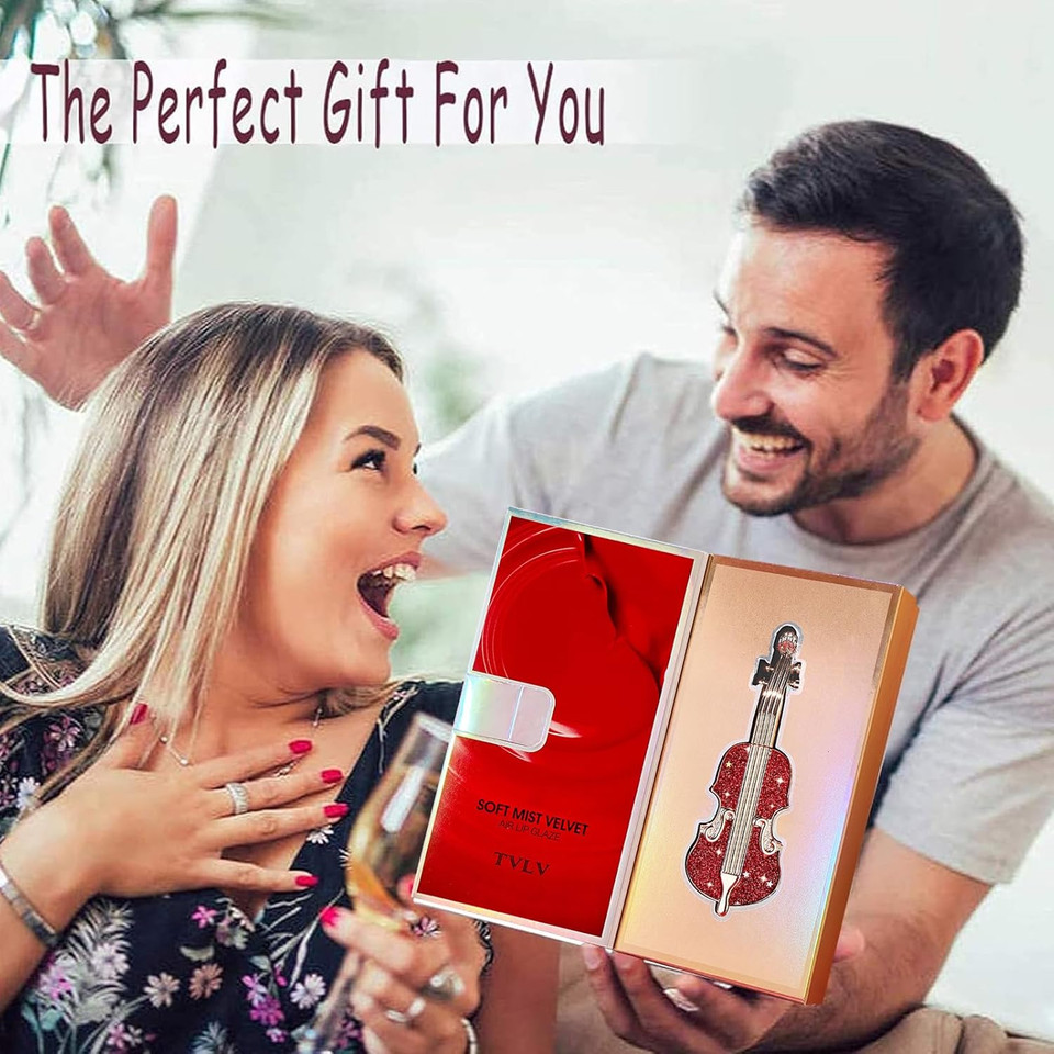 Long Lasting Matte Lipstick In Velvety Red, Unique Violin Appearance Design, Waterproof Durable Mist Liquid Lipstick With Gift Box (Red)