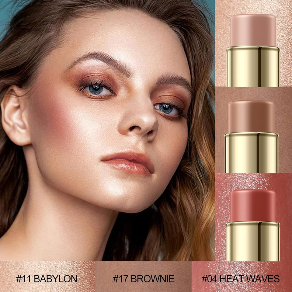 Falocutus 3 Pcs Medium Contour Stick Set,Cream Blush & Highlighter Bronzer Pen,Long Lasting & Smooth Natural Face Contouring Illuminator,Professional Makeup Kit For All Skine-Medium