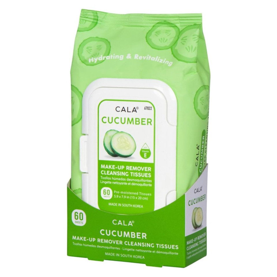Cala Makeup Remover Cleansing Tissues: Cucumber (60 Sheets) - Gentle, Hydrating, And Effective Makeup Removal For All Skin Types (60Ct, Cucumber)