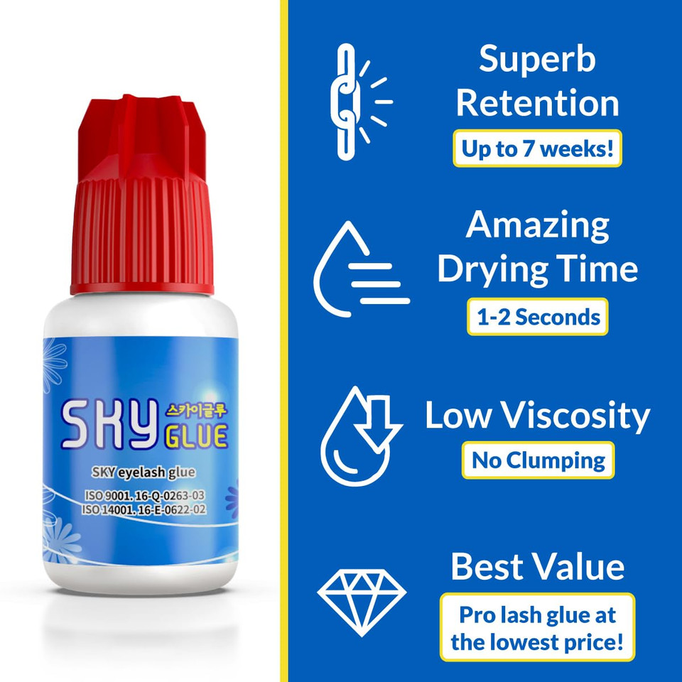 Sky Glue S+ For Eyelash Extensions & Gel Remover | Professional Super Strong Black Lash Extension Glue - Fast Drying, 7+ Week Retention | Effective Lash Glue Remover Gel For The Strongest Adhesives