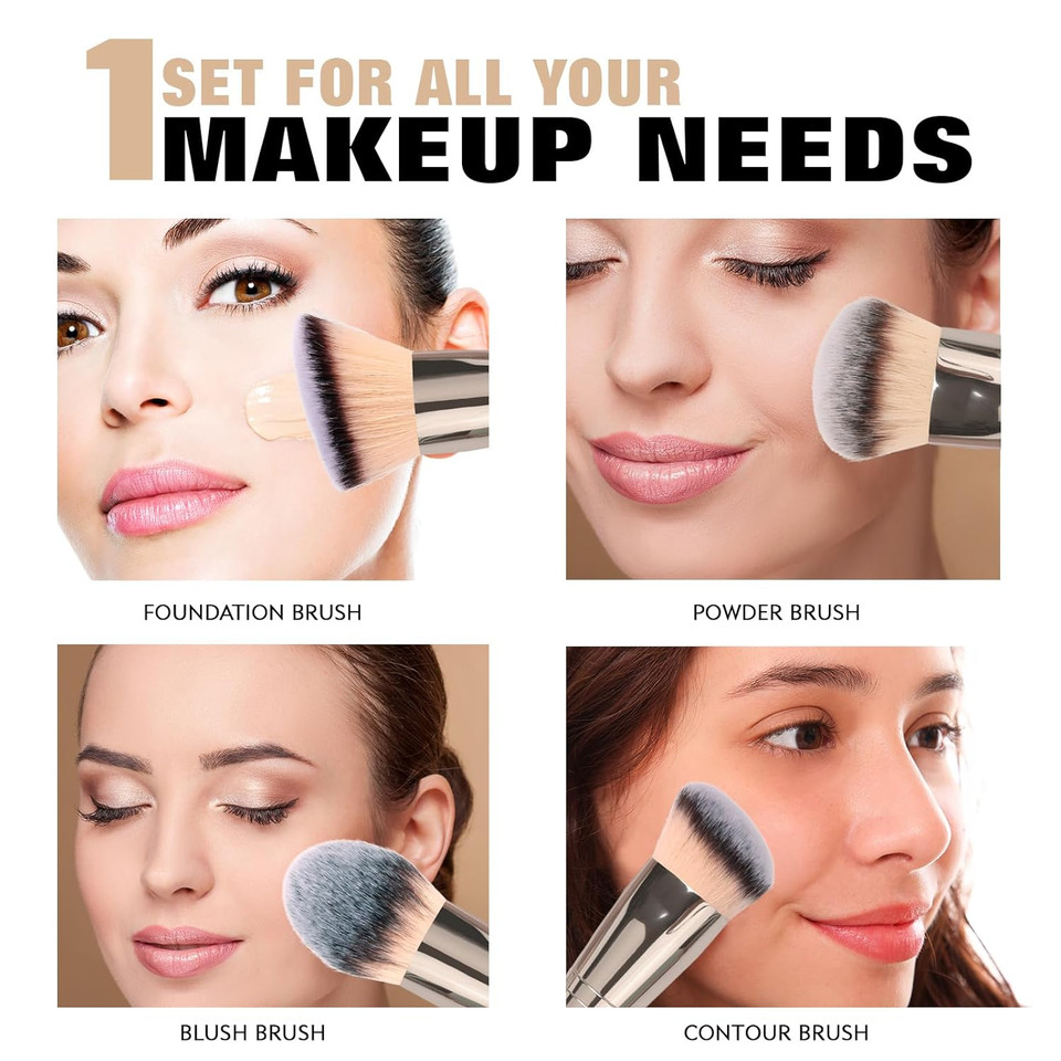 Dual-Ended Foundation Brush: Round & Angled Pro-Grade Makeup Brushes, 100% Vegan Synthetic Makeup Brush For Flawless Blending And Application Of Liquid, Powder, Cream, Blush