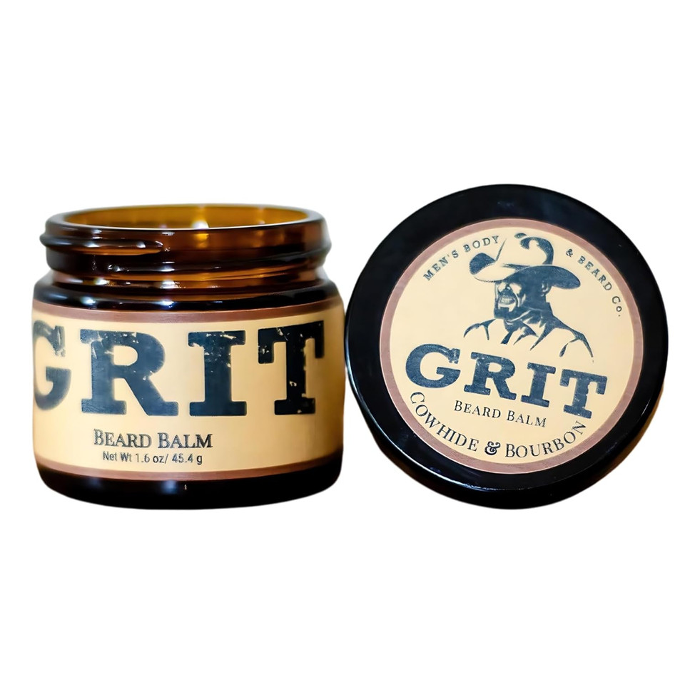 Grit Beard Balm Cowhide & Bourbon (1.6 Oz) | All Natural | Styles, Strengthens & Softens Beards & Mustaches | Moisturizes Skin | Leave In Conditioner Wax For Men