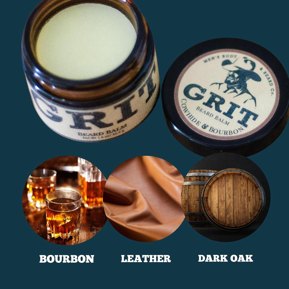 Grit Beard Balm Southern Ties (1.6 Oz) | All Natural | Styles, Strengthens & Softens Beards & Mustaches | Moisturizes Skin | Leave In Conditioner Wax For Men