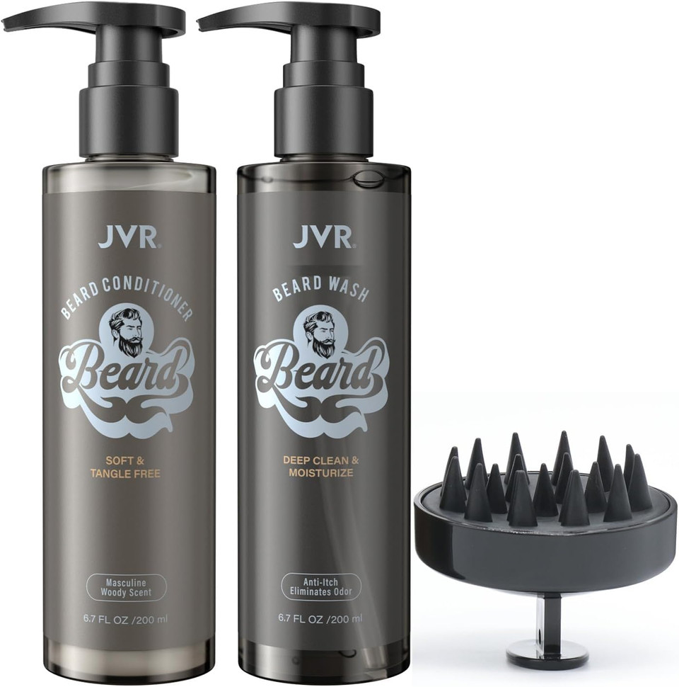 Jvr Beard Wash And Beard Conditioner For Men, Beard Shampoo Cleanse And Reduces Frizz, Soften & Strengthens, Organic With Coconut, Aloe, Provides Shine For Dry & Coarse Beards, Beard Care (6.7Oz)