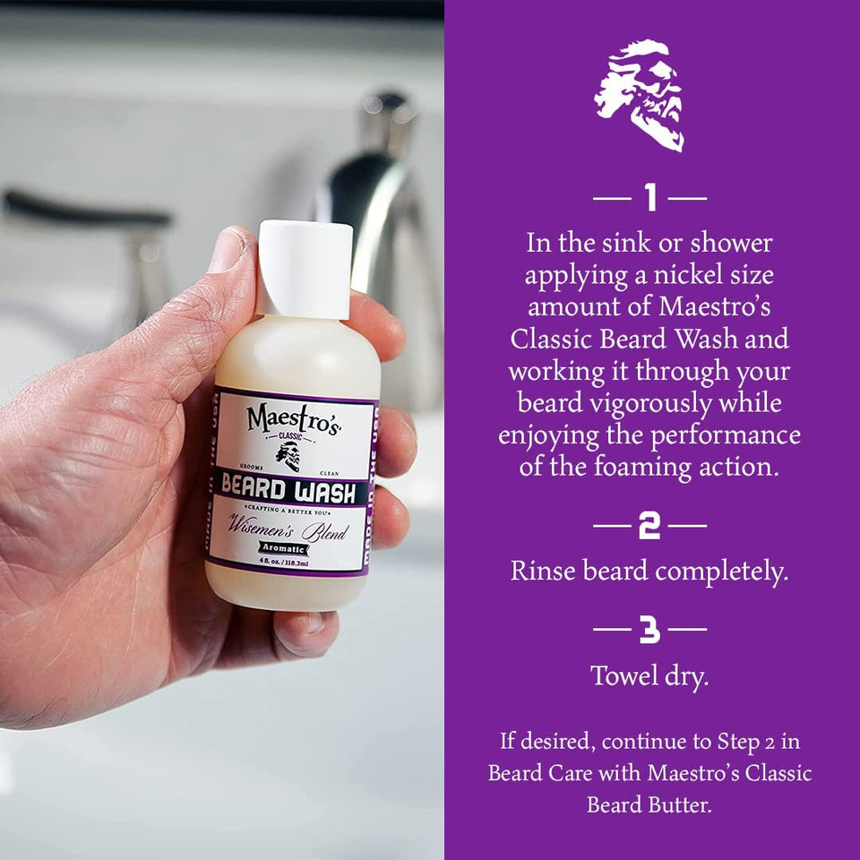 Maestro'S Classic Beard Wash | Deep Cleaning, Non-Drying, Fully Hydrating Gentle Cleanser For All Beard Types & Lengths- Unscented, 4 Ounce