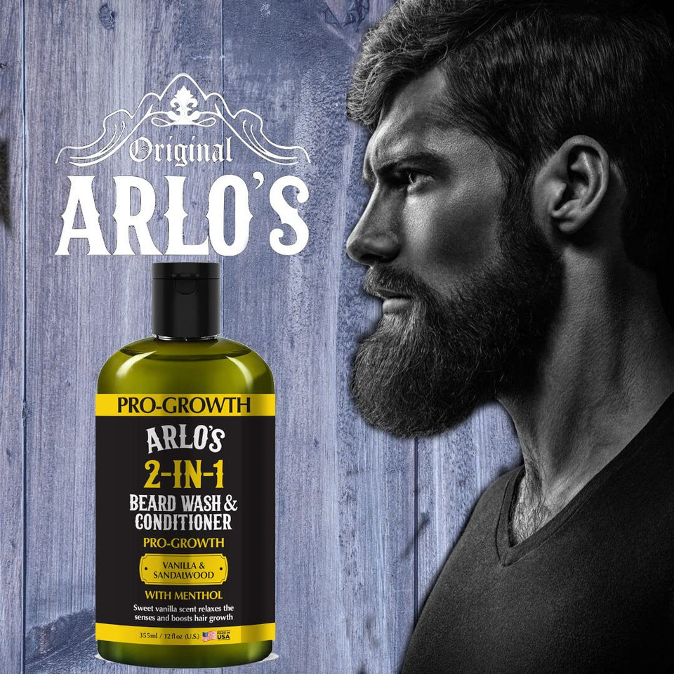 Arlo'S Pro-Growth 2-In-1 Beard Wash And Conditioner - Vanilla Sandalwood With Menthol 12 Oz