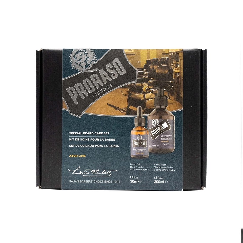 Proraso Beard Care Kit For Men, Beard Wash & Oil With Azure Lime To Tame, Cleanse & Detangle Full, Thick And Coarse Beards, Azure Lime Proraso Beard Care Kit For Men, Beard Wash & Oil With Azure Lime To Tame, Cleanse & Detangle Full, Thick And Coarse Beards, Azure Lime