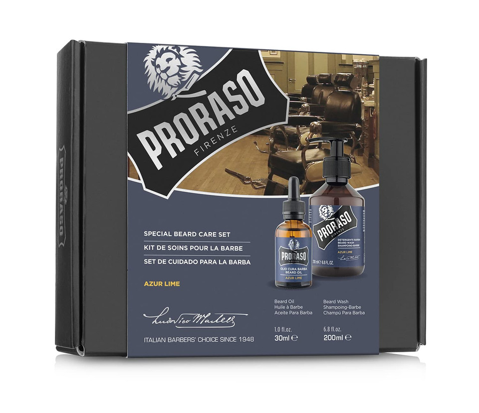 Proraso Beard Care Kit For Men, Beard Wash & Oil With Azure Lime To Tame, Cleanse & Detangle Full, Thick And Coarse Beards, Azure Lime Proraso Beard Care Kit For Men, Beard Wash & Oil With Azure Lime To Tame, Cleanse & Detangle Full, Thick And Coarse Beards, Azure Lime