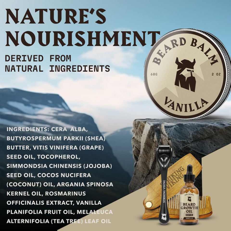 Striking Viking Beard Balm For Men  Light Hold, Cedar, 2 Oz - Leave-In Beard Conditioner With Shea Butter, Tea Tree, Argan & Jojoba Oils - Smooth, Shape, Moisturize & Soften Coarse, Dry Facial Hair