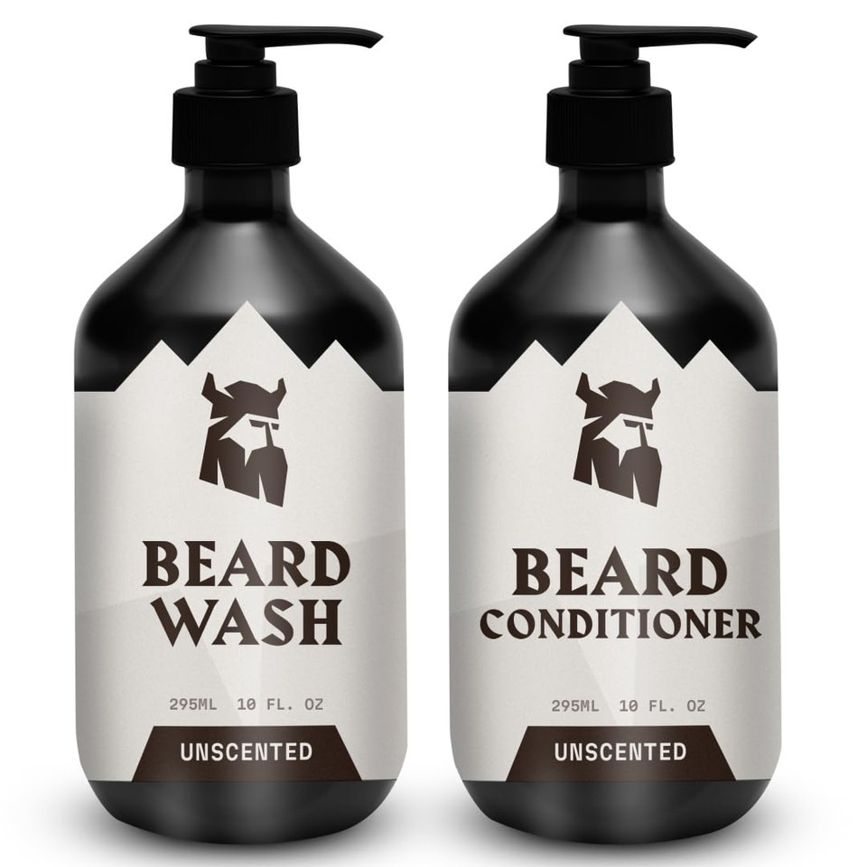 Striking Viking Beard Care Set (Sandalwood) - Paraben & Sulfate Free Shampoo With Jojoba Oil - Deep Clean For All Beard Types (10Oz Per Bottle)
