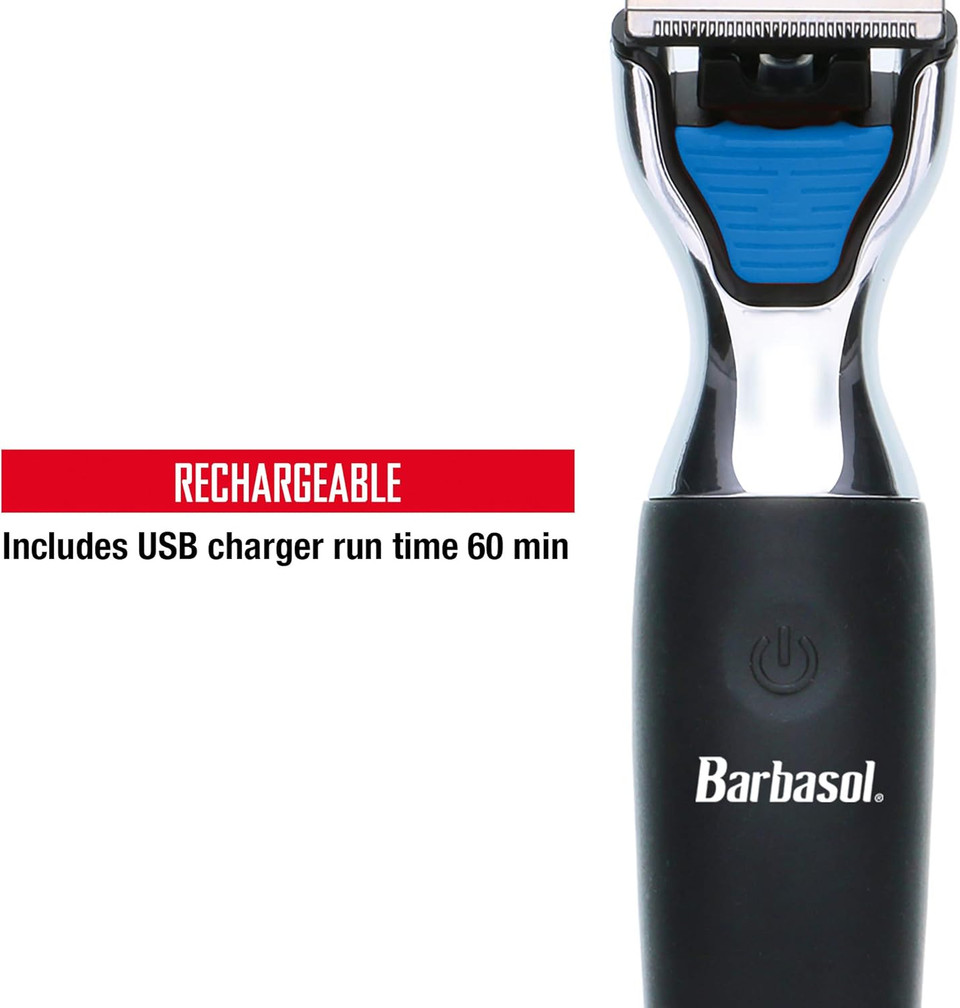 Barbasol Rechargeable Electric Wet And Dry Single Blade Shaver With Stainless Steel Blades And Adjustable Beard Trimmer Attachment