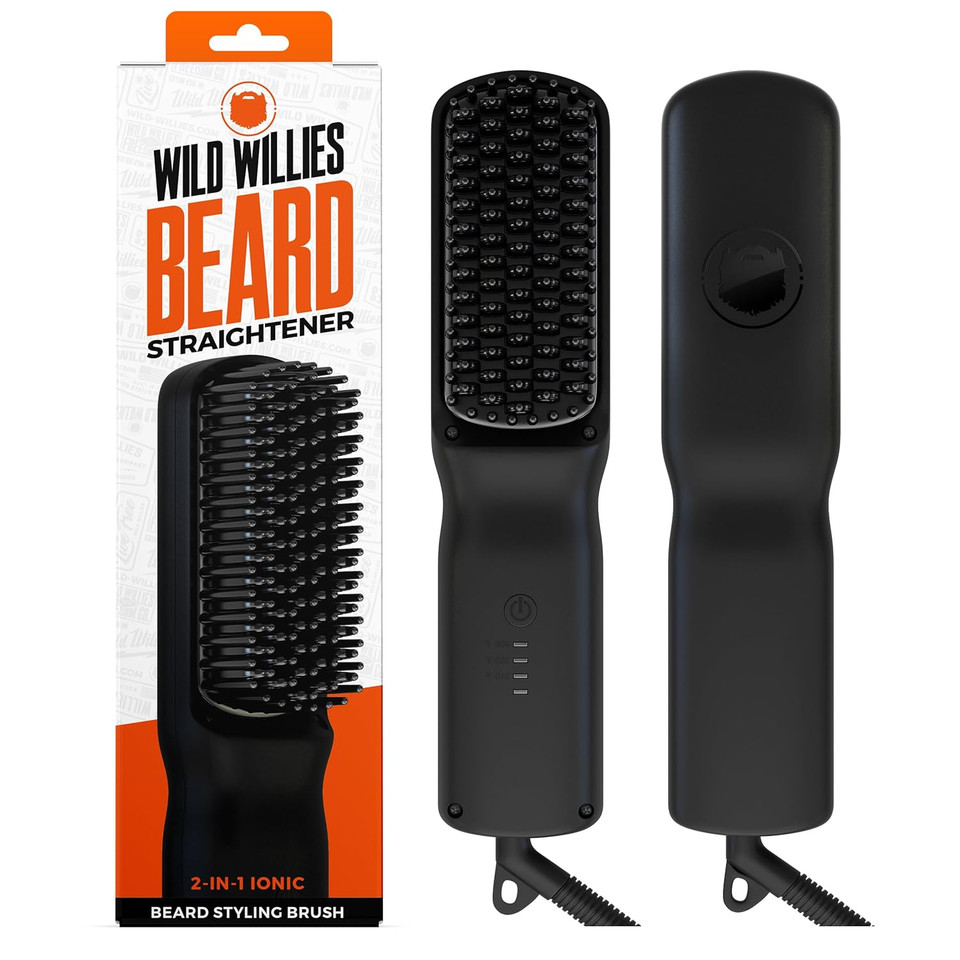 Wild Willies Beard Care Kit: Heated Beard Straightener For Men, Beard Butter, & Beard Growth Serum - Ultimate Grooming Tool Set, Beard Balm, Hydrating Serum, Hot Comb Beard Brush For Daily Use