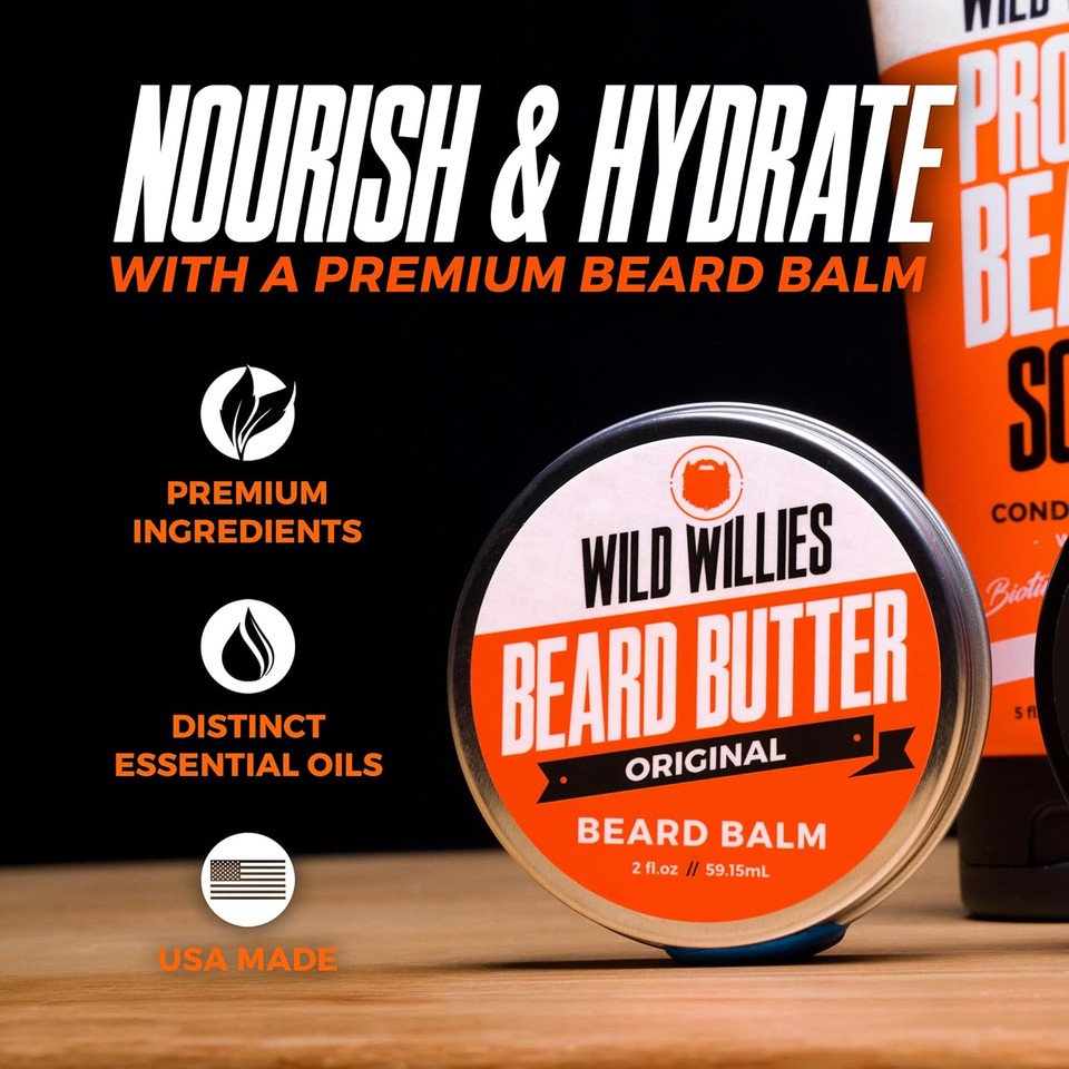 Wild Willies Premium Beard Balm Leave-In Conditioner Natural, Organic Ingredients Promote Fast Beard Growth, Removes Itch & Dandruff - Beard Butter Restores Moisture - 2Qty 2 Oz, Cool Mint Scent