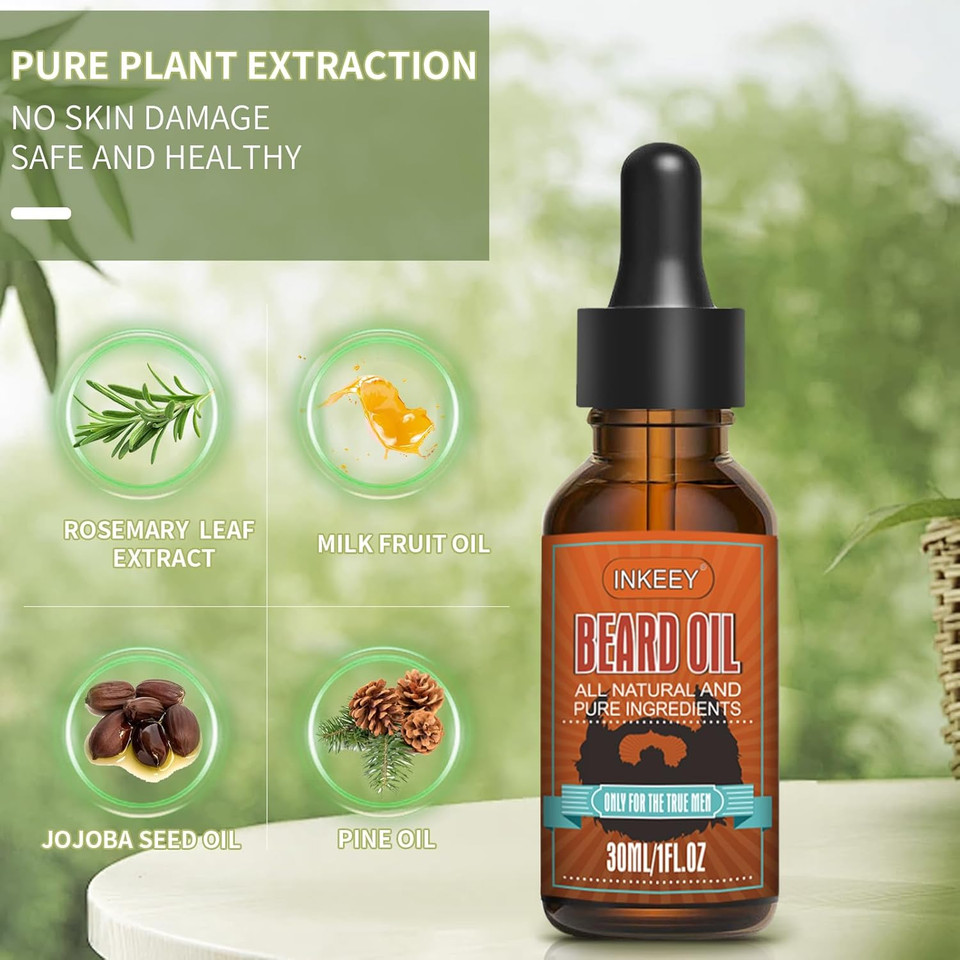 Beard Growth Oil For Men - Beard Conditioner Oil Rich In Jojoba Oil & Sweet Almond Oil Multiple Natural Extracts - Beard Softener And Care-Strengthens & Moisturizes Beard (1 Fl Oz, Azure)